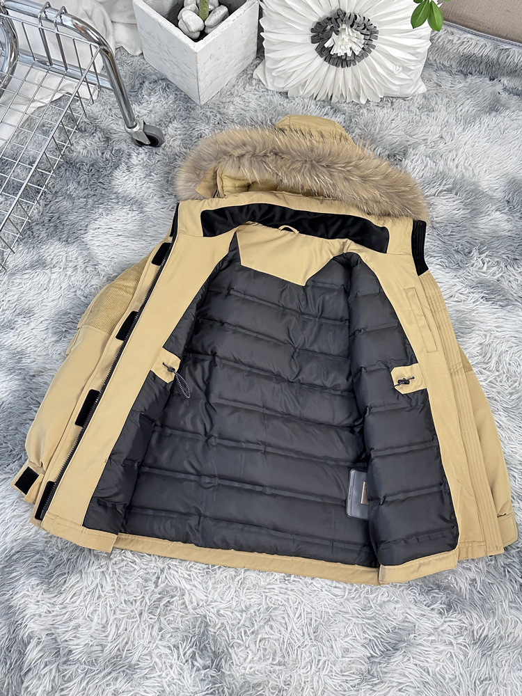 High-quality American retro outdoor workwear for couples, thickened white duck down, detachable genuine fur collar Parker down jacket pic 19