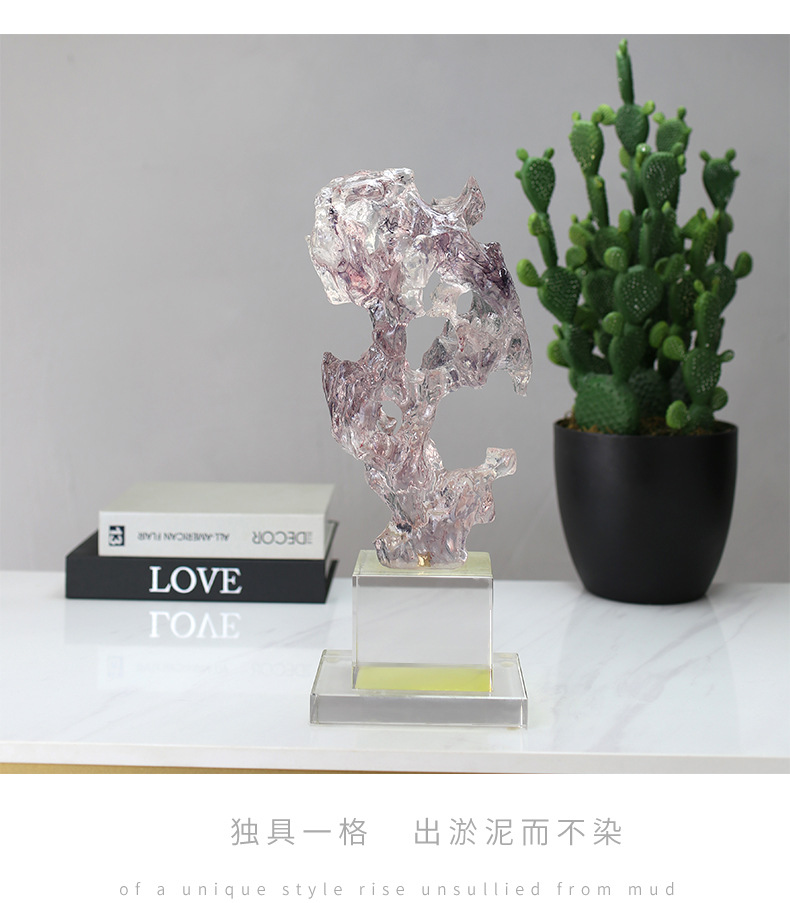 New Chinese-style creative transparent resin sculpture for the entrance, TV cabinet, study, and abstract imitation crystal art display stand pic 25
