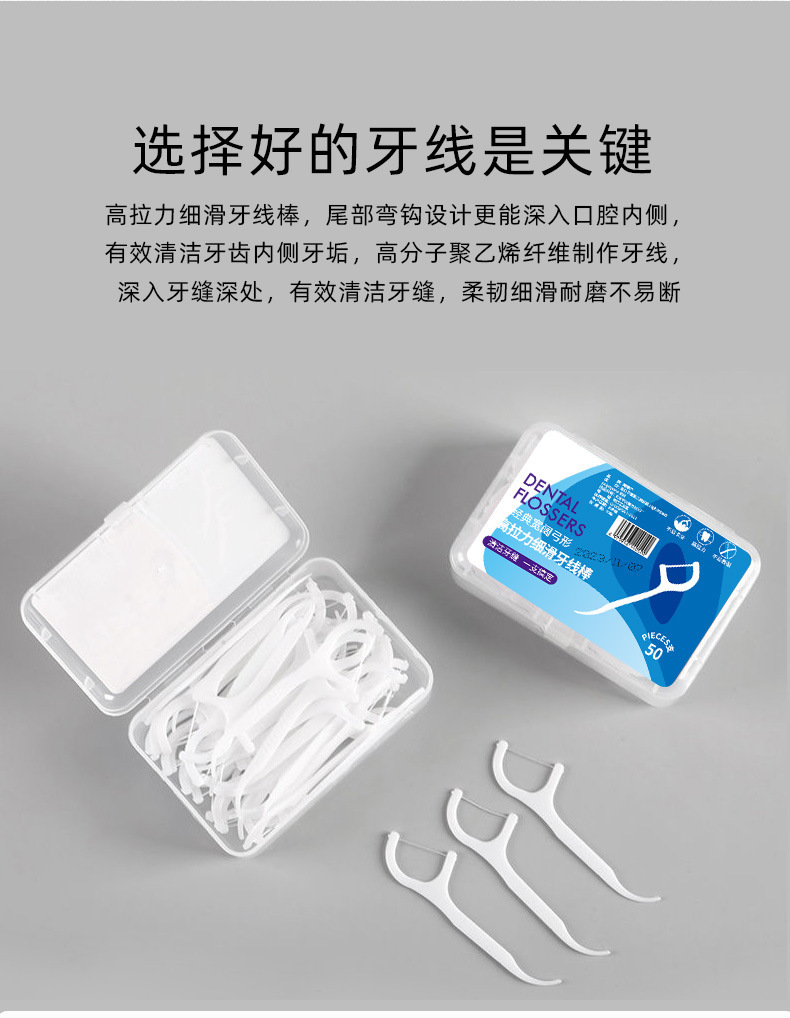 牙线50支盒装便携式厂家清洁牙齿家用牙签超细不伤牙龈批发牙线棒详情3