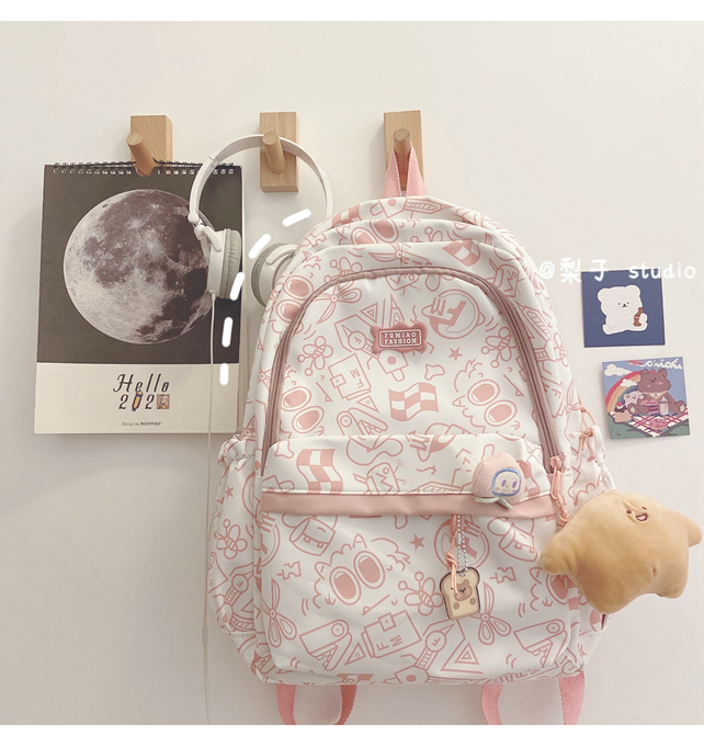 Japanese-style schoolbag for girls, Instagram, niche Harajuku graffiti design backpack, large-capacity backpack for junior high school, senior high school and college students pic 26