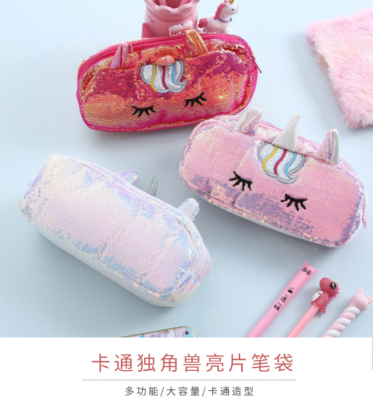 Self-owned brand creative unicorn, sequined large-capacity pen case, student stationery storage bag, hand-held silicone pen case, simple and niche brand style pic 1