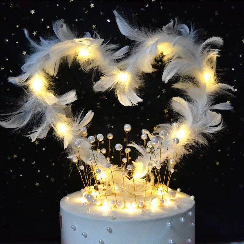 DIY feather cake decoration plugin with luminous colorful feather wreath, versatile fairy feather wreath pic 13