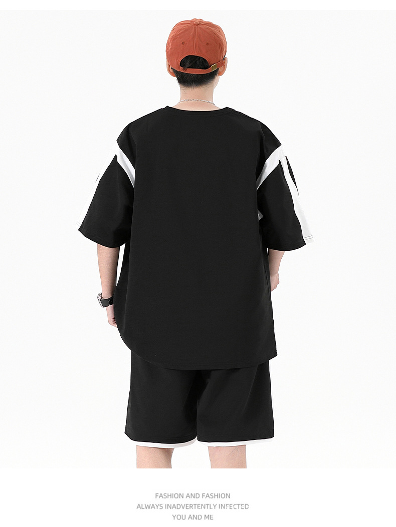 夏季薄款宽松短袖T恤套装批发青少年男初高中生潮流帅气两件套详情12