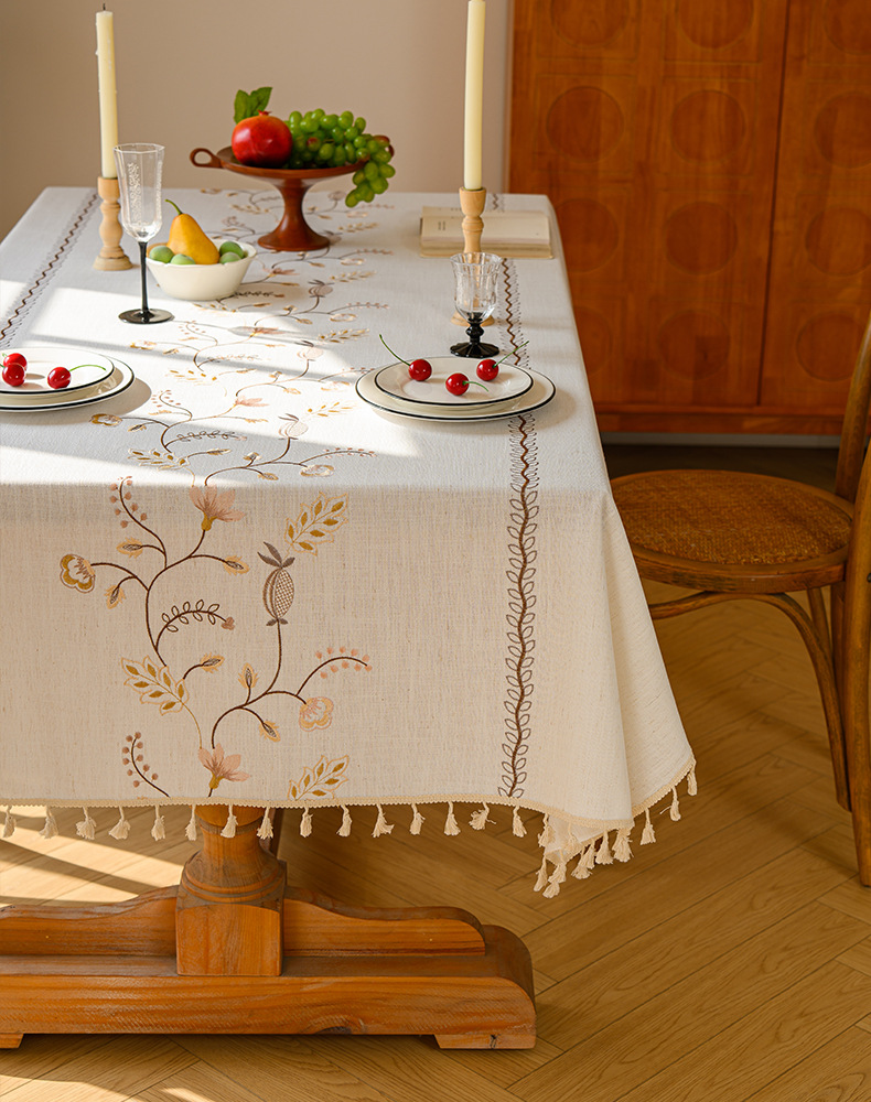 Youzhuo Nordic modern, simple, fashionable, creative, elegant and high-end cotton and linen fabric tablecloths, waterproof embroidered tablecloths, small floral coffee table fabrics, tassel cover fabrics, rectangular tablecloths pic 15