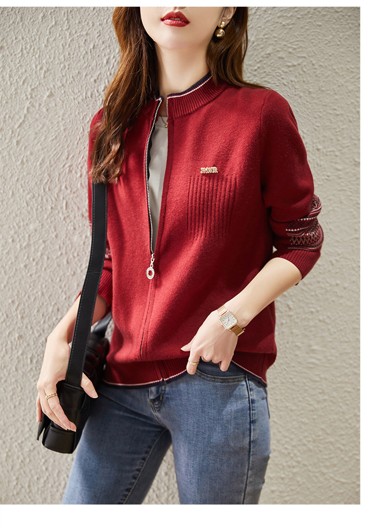 春秋装新款复古文艺加厚拉链长袖针织开衫韩版女装时尚羊毛衫外套详情22