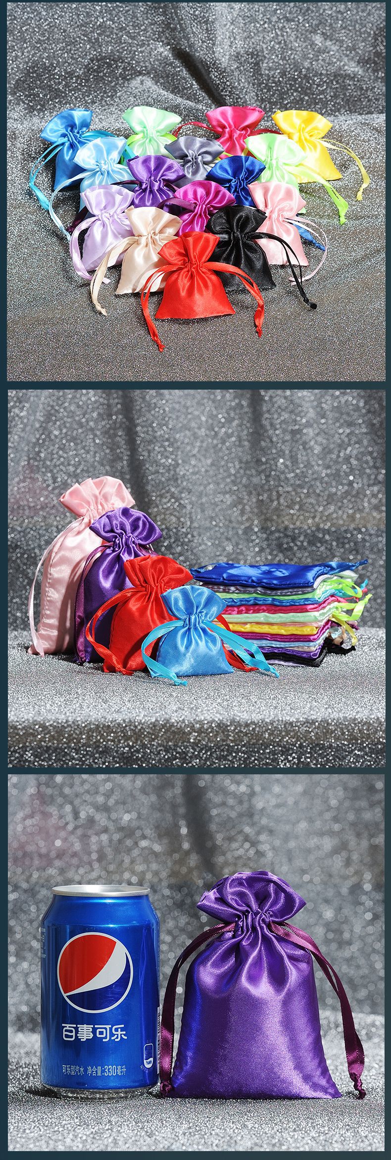 In stock: 15*20cm colored drawstring bag sachet accessory packaging, silk-like drawstring bag, wig storage colored drawstring bag pic 11