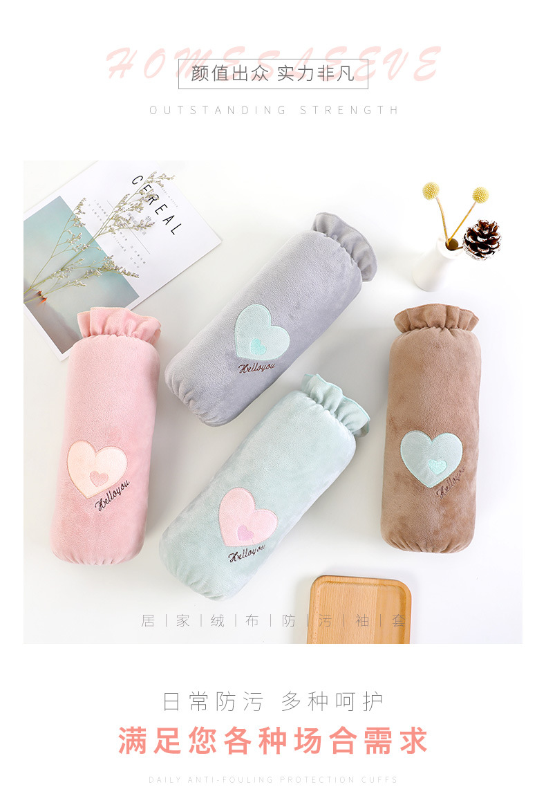 Autumn and winter crystal fleece sleeve, Korean-style bow, solid color long adult sleeve guard, sleeve cover pic 2