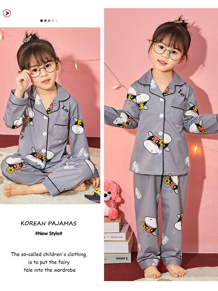 儿童睡衣女孩春夏长袖翻领牛奶丝套装开衫宝宝卡通外贸男童家居服详情43