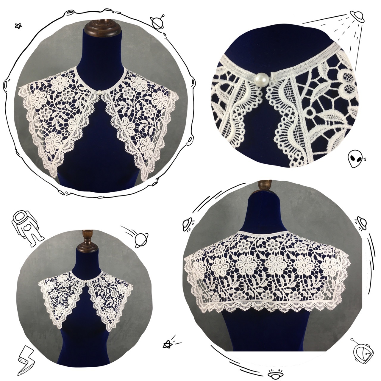 春秋厚棉重工水溶镂空花朵披肩项链女衬衫假领子立领衬衫假衣领详情5