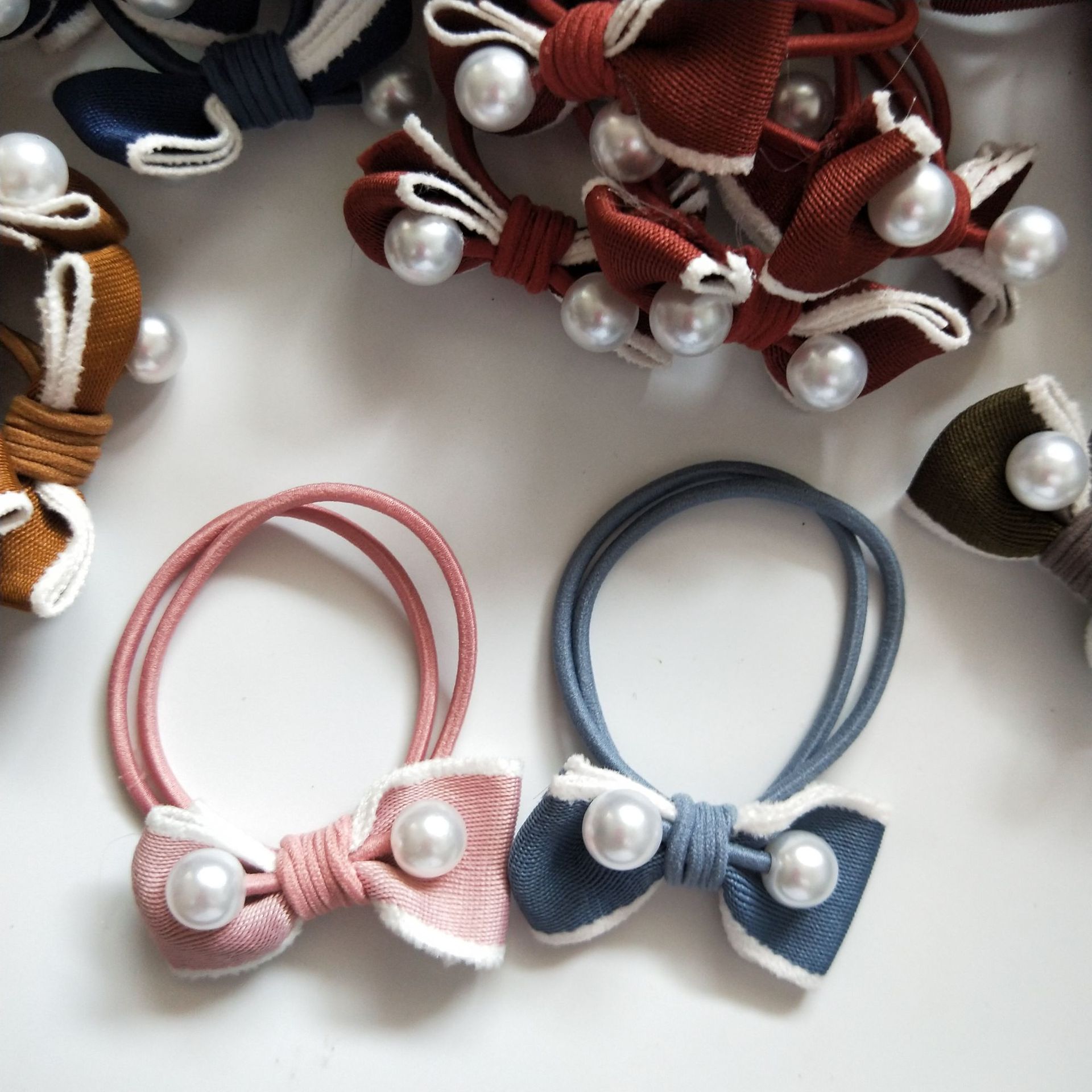 Wholesale of popular accessories: Bow hair ties, cute striped hair ties, fabric hair ties, 1 yuan supply wholesale pic 3