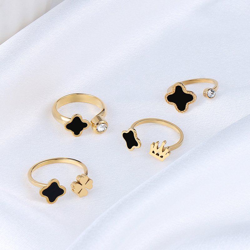 钛钢戒指女开口小众个性指环锆石简约ins风高级轻奢饰品四叶草详情16