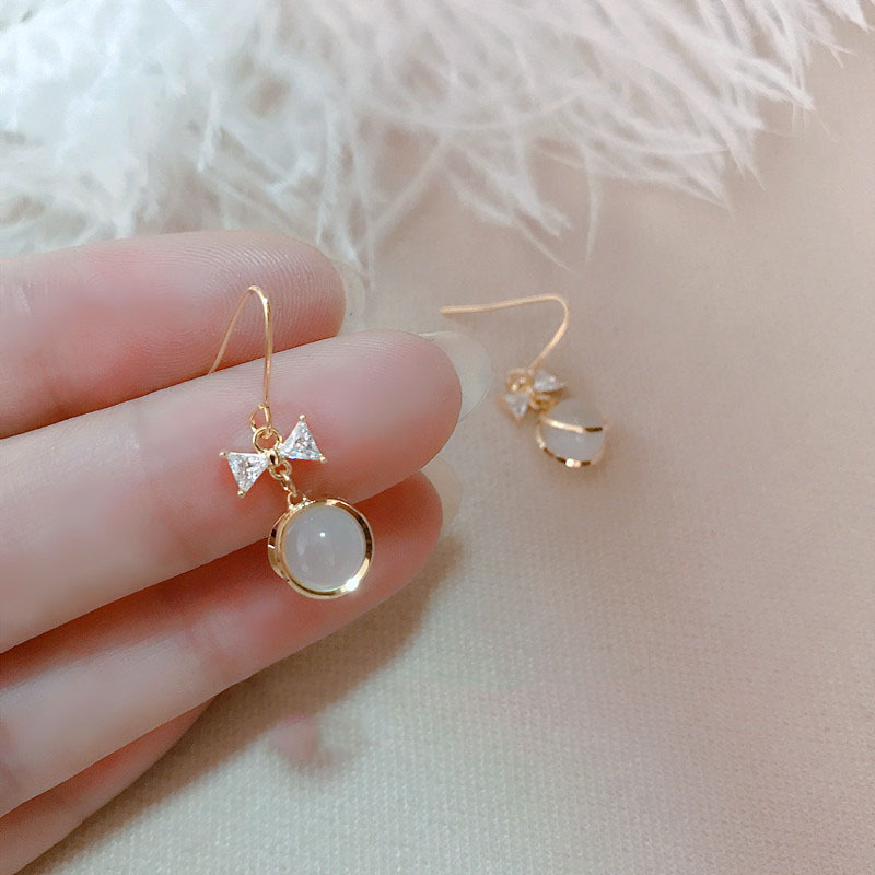 网红爆款猫眼石女式耳环气质百搭耳钉心形耳饰2023年蝴蝶结耳坠详情3