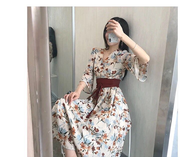 2022新腰带连衣裙收腰绑带布汉服改良版超仙复古中国风小个子碎花详情18