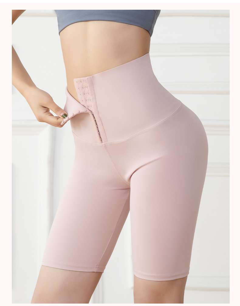 五分高腰紧身运动健身裤女欧美跨境排扣收腹瑜伽短裤详情11