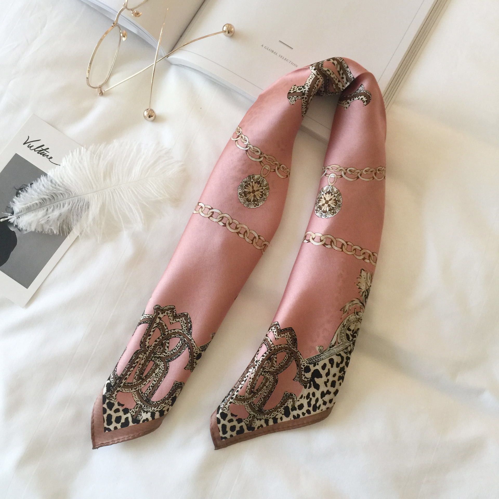 Wholesale silk scarves for overseas gifts and return gifts, cross-border silk autumn and winter decorative plain crepe satin 53cm floral neckerchiefs, small square scarves pic 116