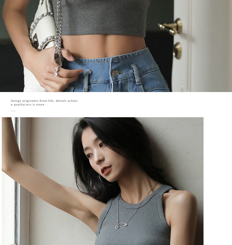 网红短款黑色打底螺纹吊带背心女夏季内搭无袖设计感外穿上衣潮详情50