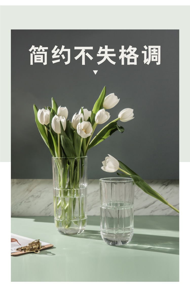 Modern and simple straight crystal vase, hydroponic flower arrangement, glass vase, lucky bamboo and lily flower arrangement, living room ornaments pic 6