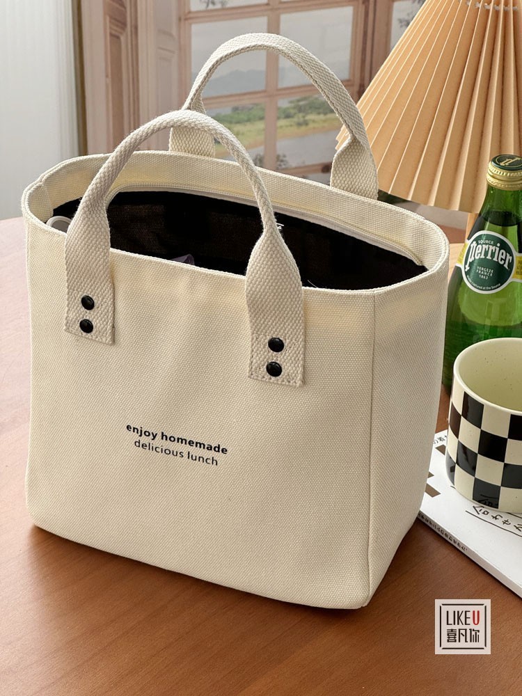 帆布纯色手提袋日式便当妈咪上班族外出带饭简约撞色时尚拎包饭盒详情13