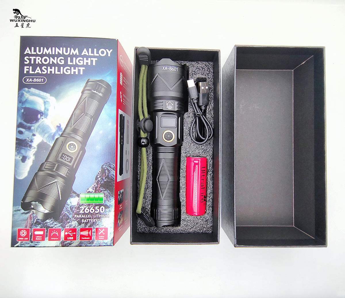 New outdoor high-brightness strip white laser flashlight, digital display telescopic zoom power bank, aluminum alloy flashlight pic 7