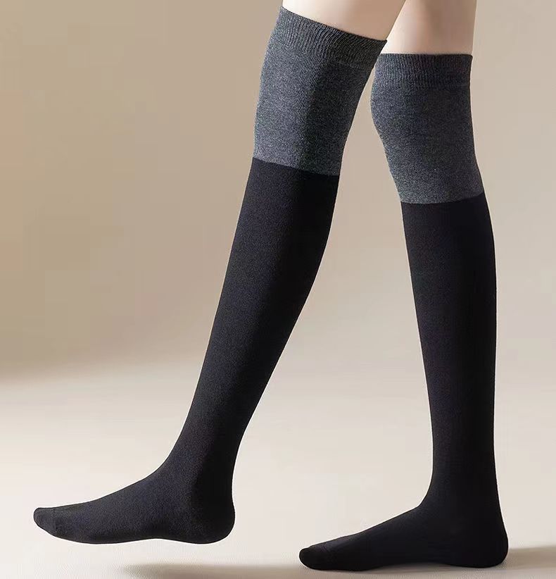 Sock stall, one-piece consignment delivery, color-blocking calf socks for women, spring and autumn style, black and gray patchwork, Japanese-style long thigh-high socks, half-leg slightly pressed black calf socks, one-piece consignment delivery pic 20