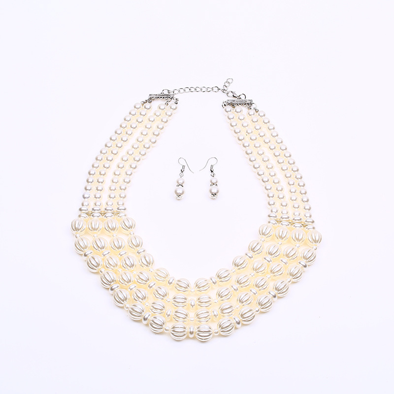 A set of fashionable bride imitation pearl necklaces and earrings with the same style as Douyin Internet celebrities, versatile for women, wholesale of headwear at street stalls and night markets pic 7