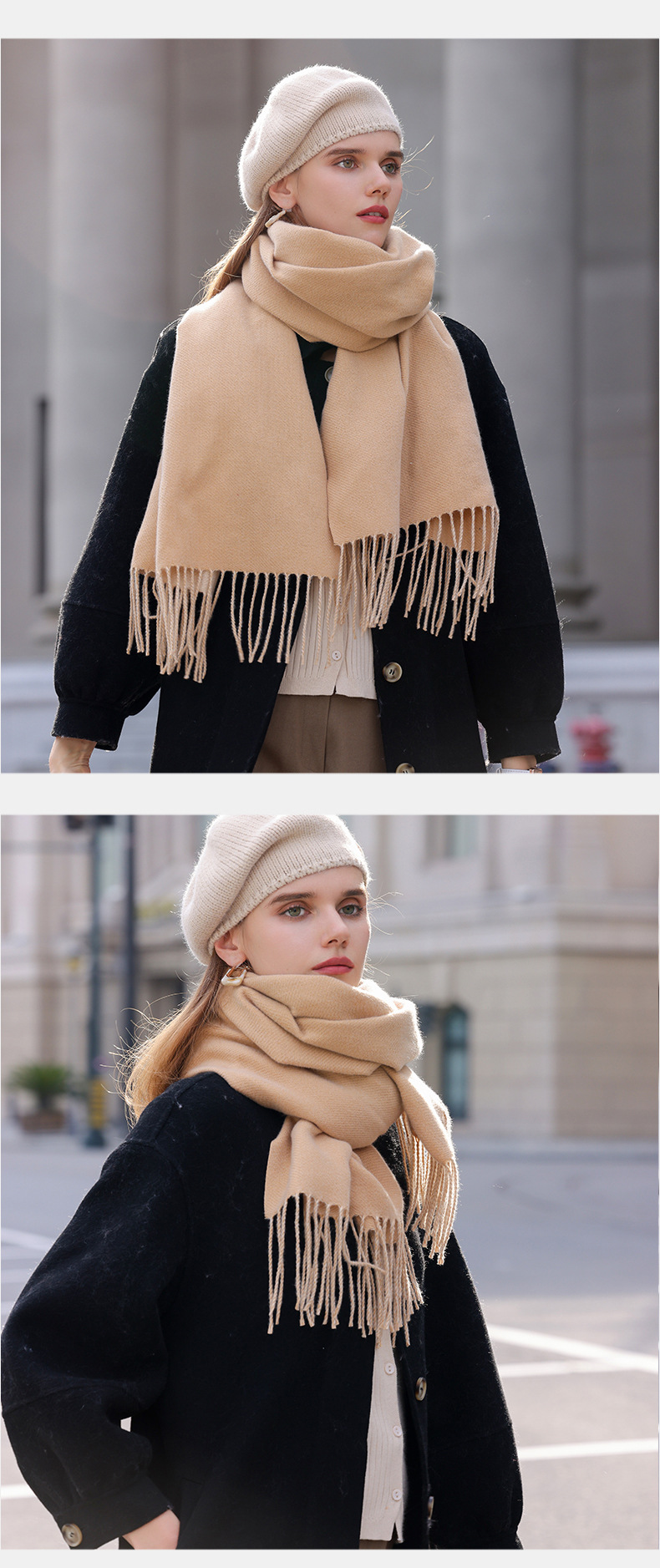 The 2023 new double-sided solid color macaron scarf for women is a bestseller in winter. It is fashionable and warm with faux cashmere tassels. Wholesale pic 21