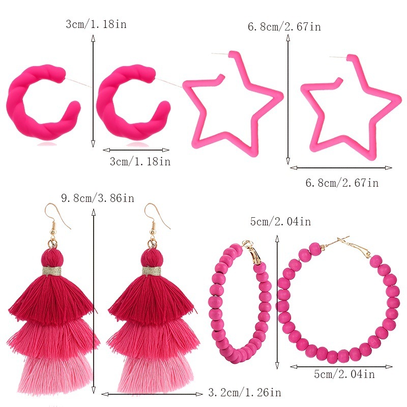 New cross-border earrings from Europe and America: Barbie pink best-selling set, rose red geometric versatile summer earrings for women with a vacation style pic 12
