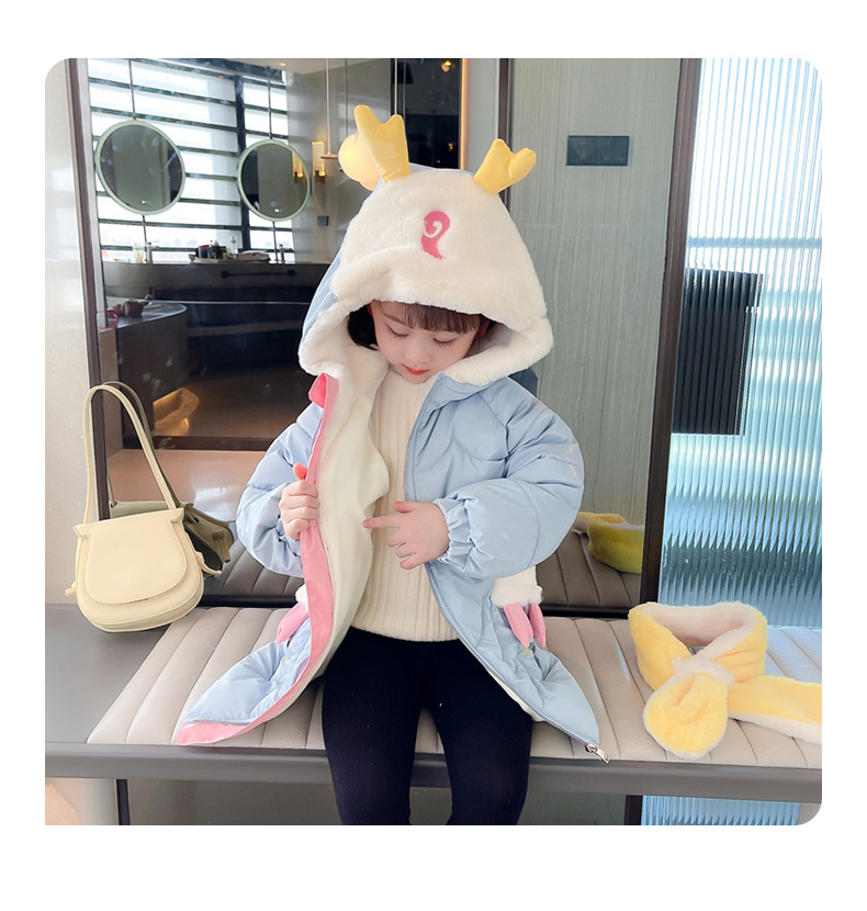Thickened cotton-padded jacket for girls 2023, stylish deer antler cotton-padded jacket, long coat for little girls, winter cartoon cotton-padded jacket pic 21
