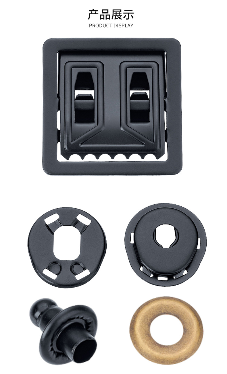 现货服饰箱包五金背带调节夹电泳黑色织带电泳黑色虎口夹龟扣详情9