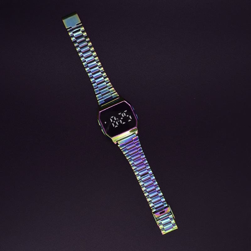 Factory direct sales of F91 metal steel band LED watch, square foreign trade fashionable electronic watch, touch watch for students, men and women pic 4