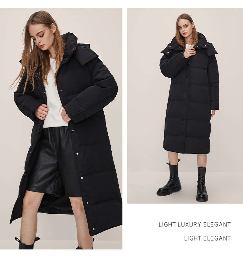 Jiazehua 2022 New 90-down quilt style down jacket for women, knee-length, loose, thick and hooded, warm for women pic 18