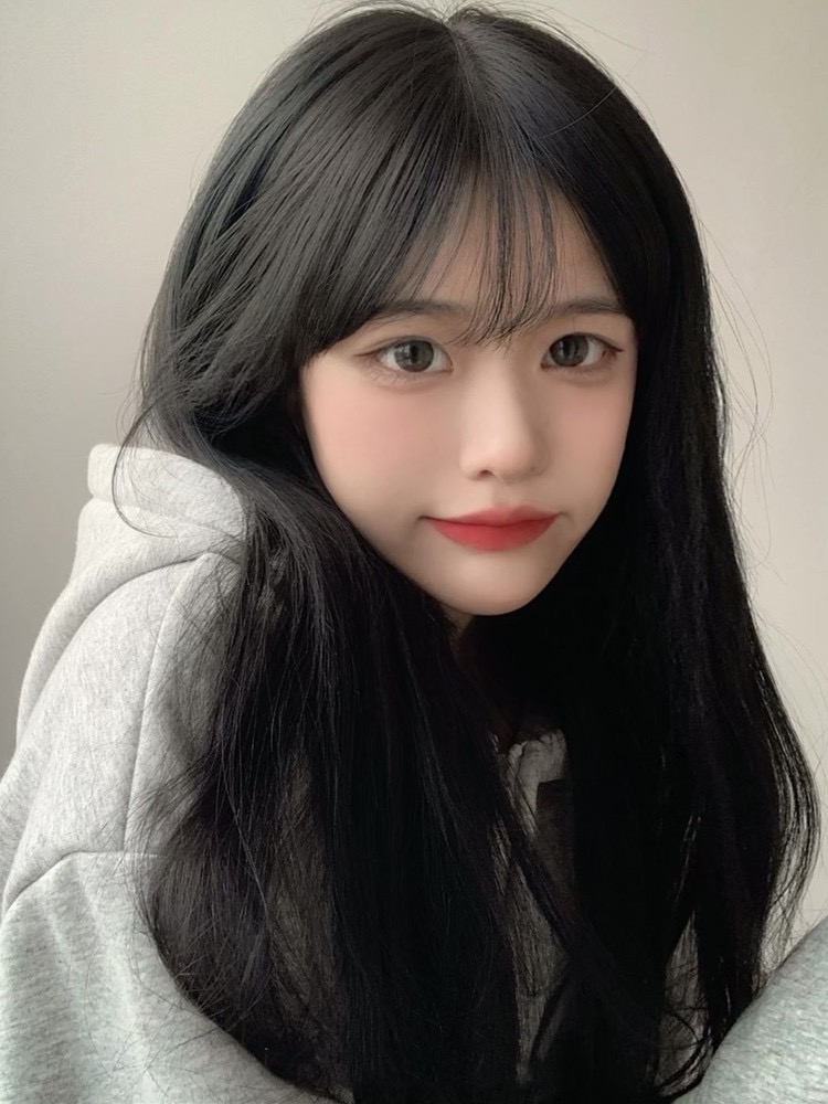 Bubble bean wig, long female hair, cold heart, straight hair, Internet celebrity cosplay air bangs, daily natural full head set pic 5