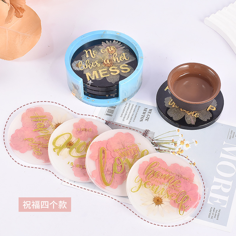 diy crystal resin, English letter blessing words, teasing words, coasters, cup holders, mirror silicone mold pic 8