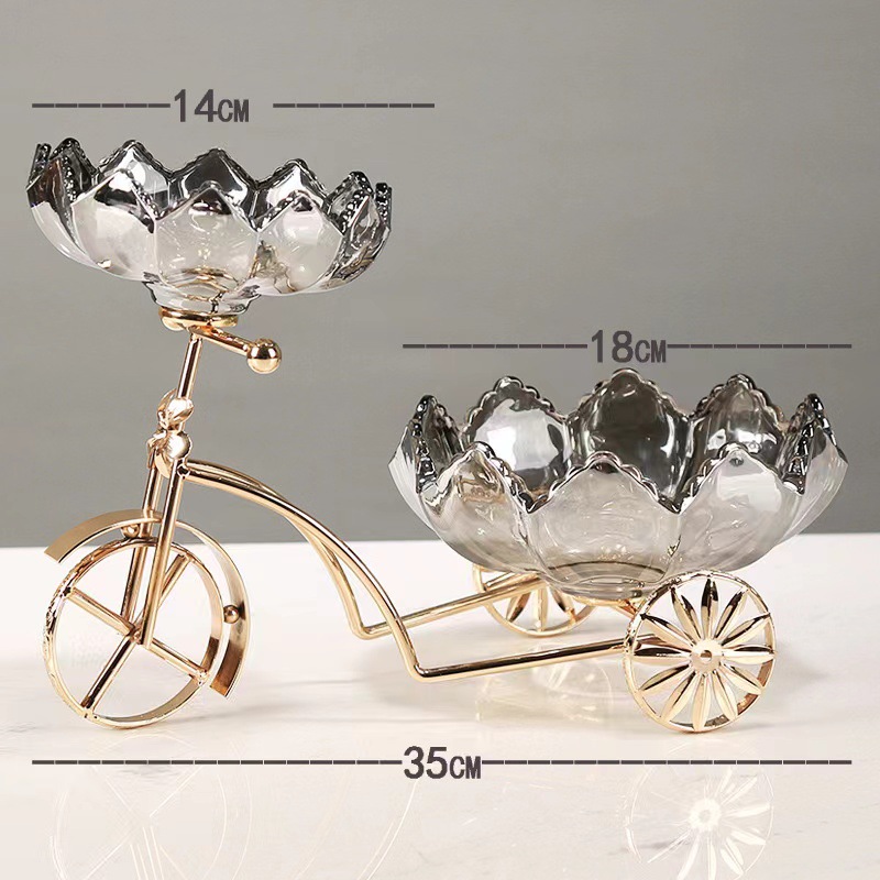 北欧水晶玻璃双层果盘家用客厅茶几创意轻奢网红三轮车零食糖果盘详情4