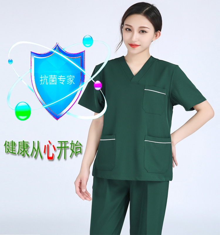 夏季弹力洗手衣夏季女短袖长袖套装护士美容院口腔薄款医生工作服详情2