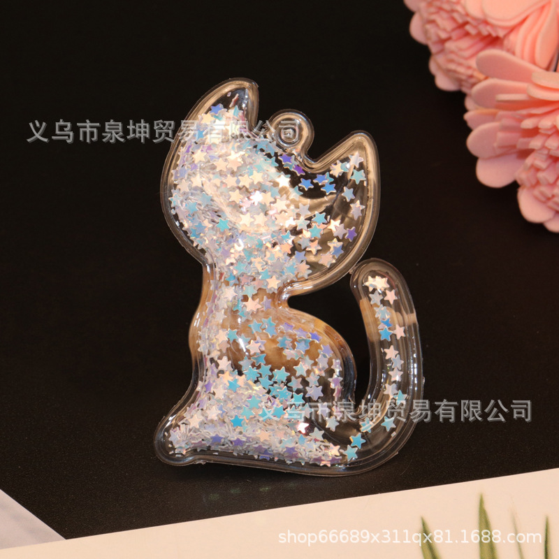 PVC cartoon transparent flowing sand golden light sheet cat bubble label DIY phone case accessory accessories car clothing pendant pic 3