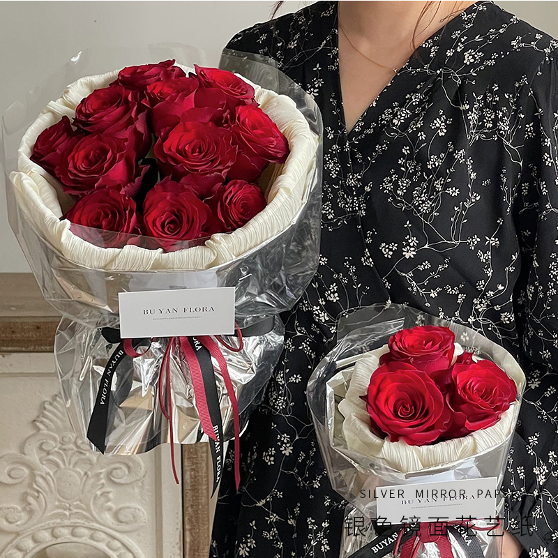 网红新款防水镜面纸花店纸材加厚铝箔膜鲜花包装纸高级感包花纸详情10