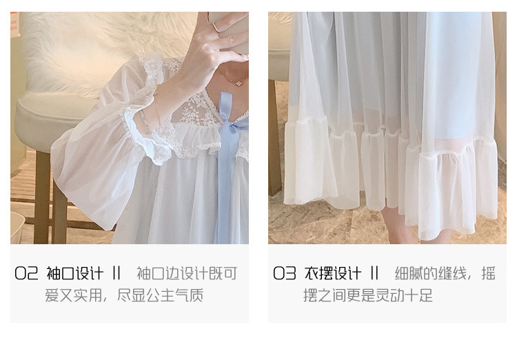 人气公主风睡裙女长袖网纱性感连衣裙长袖宫廷休闲纯棉睡衣睡裙秋详情6