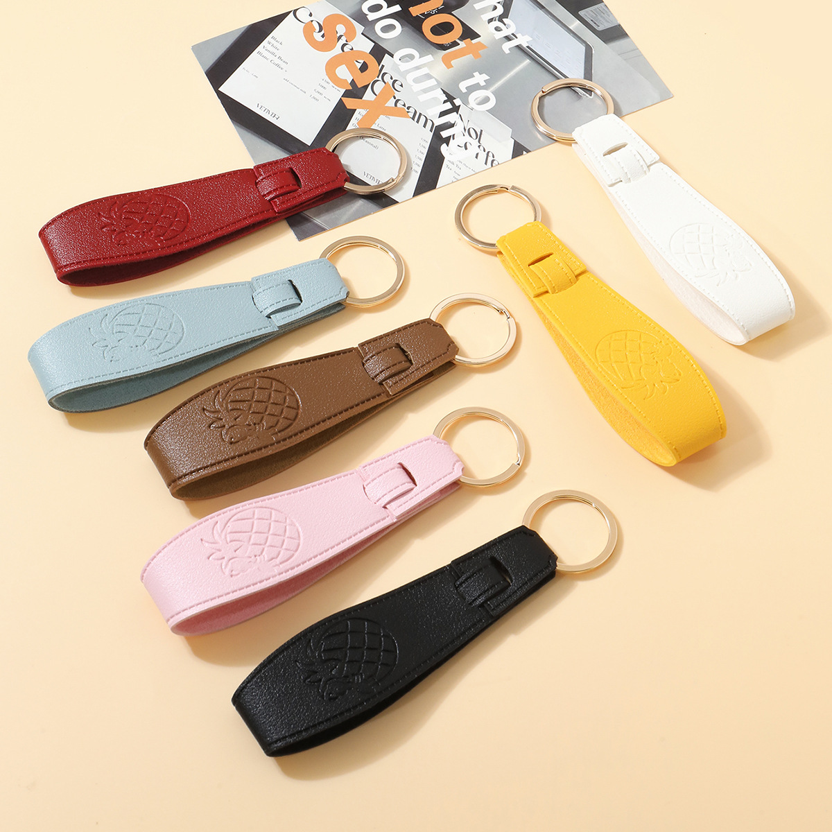 菠萝长款皮革通用钥匙扣便宜简约包包挂件汽车ins饰品礼物详情3