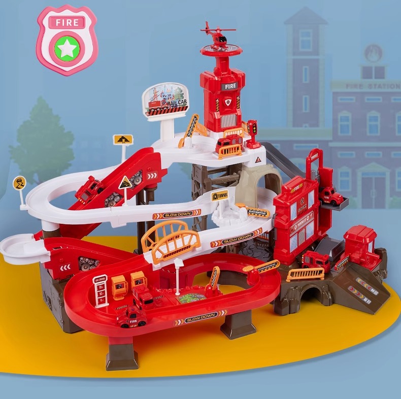 热款轨道大闯关消防总局冒险套装儿童益智环绕山停车场轨道玩具车详情14