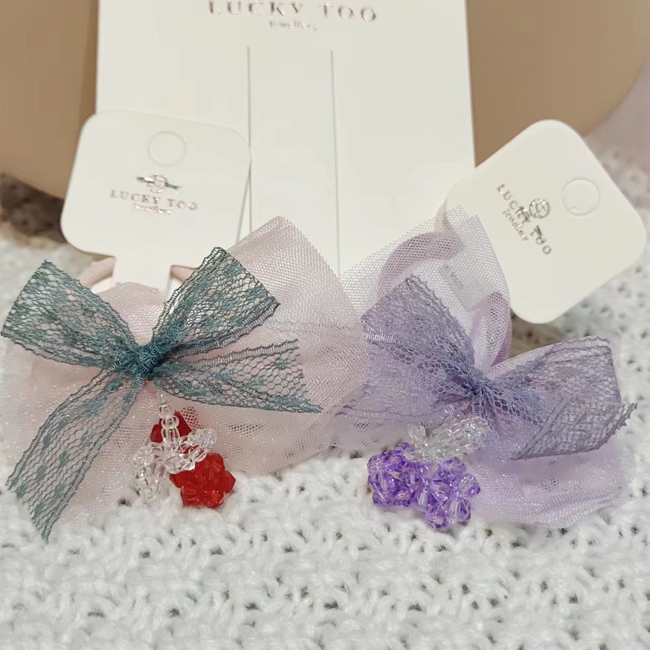 发绳LT10299新款串珠樱桃蕾丝蝴蝶结莎莎领结发饰发绳详情1