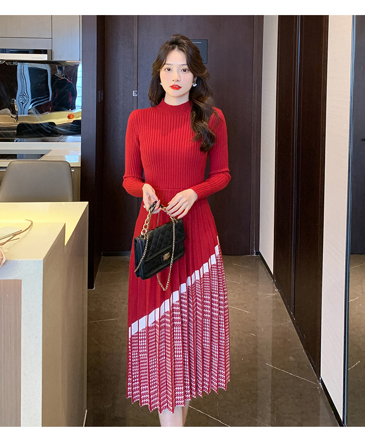 秋冬新款半高领小香风打底裙羊毛连衣裙女内搭针织裙子修身毛衣裙详情48