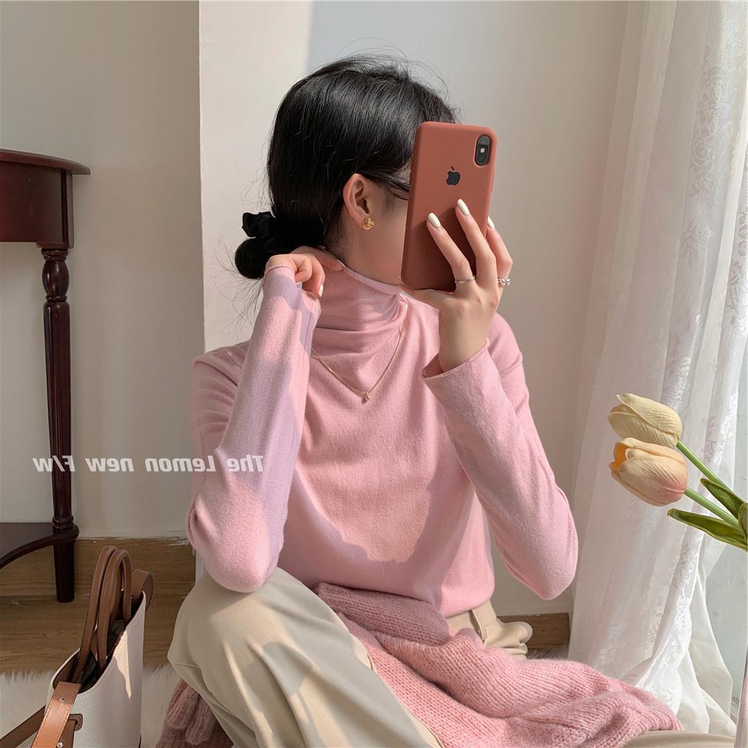 秋冬新款女装高领卷边打底衫糖果色修身保暖基础款仿羊绒衫毛衣女详情44