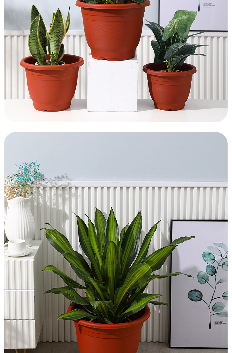 New circular balcony large-sized flowerpot, thickened resin seedling pot, red imitation clay garden plastic gallon pot pic 17