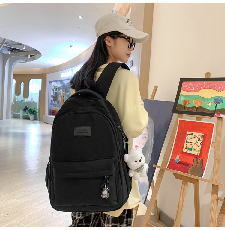 森系大容量高中大学生书包女简约百搭ins校园风双肩包女电脑背包详情14