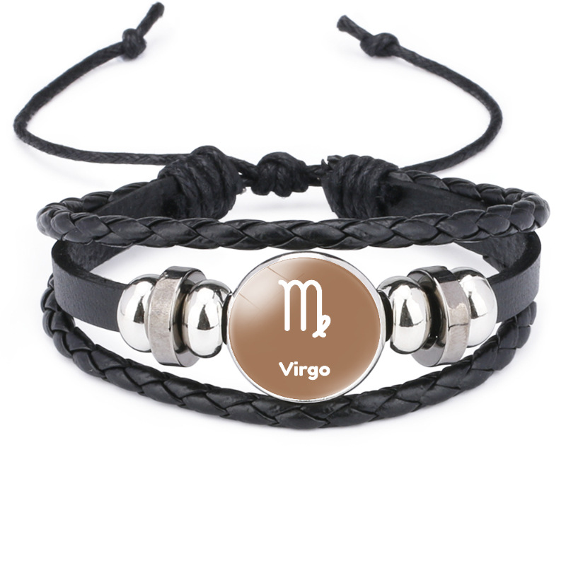 Wholesale of black leather multi-layer woven bracelet accessories with 12 zodiac time gemstones that are popular in Europe and America pic 19