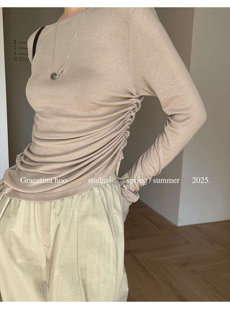 Early spring new collection of 2025, a simple and laid-back two-wear T-shirt with a basic U-neck and a large ribbon for women pic 16