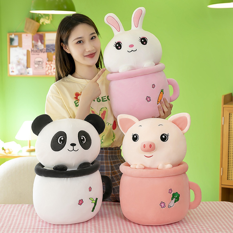 Cartoon rabbit, panda, cute piggy, milk tea cup, dual-purpose throw pillow blanket, two-in-one blanket, office midday rest pillow pic 5