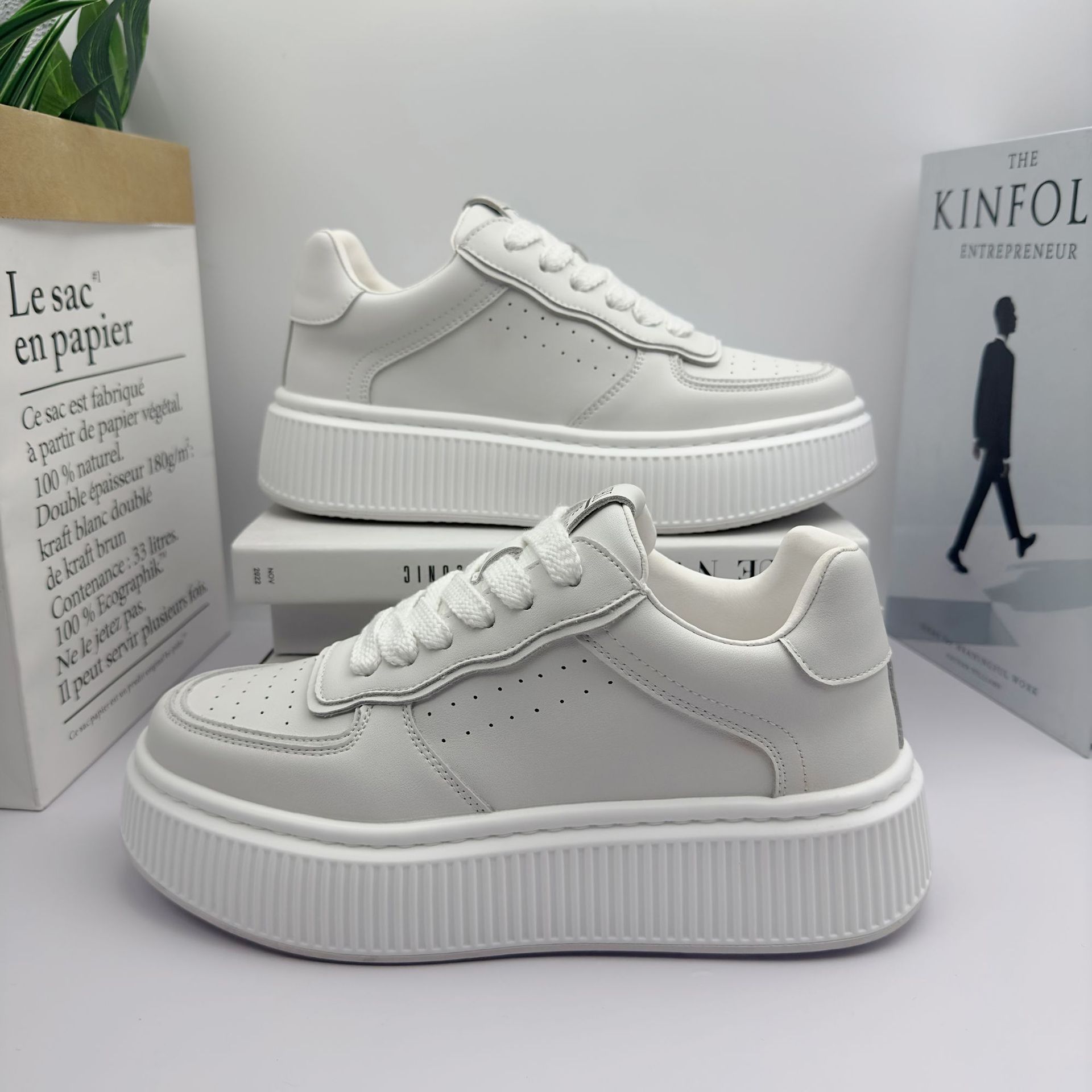 厚底小白鞋男休闲百搭增高2024新款板鞋纯色简约透气白色鞋子详情12