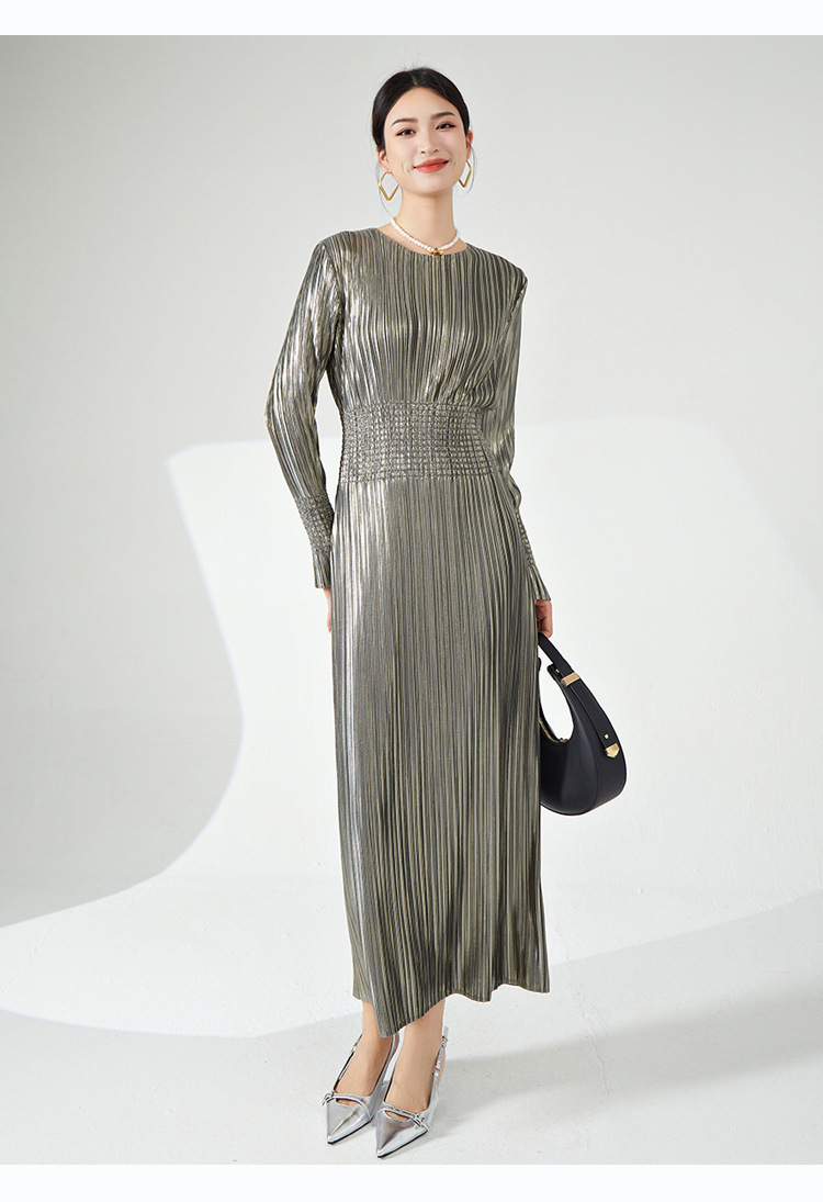 高档礼服三宅时尚连衣裙热卖新款法式收腰高弹褶皱气质优雅长裙子详情55